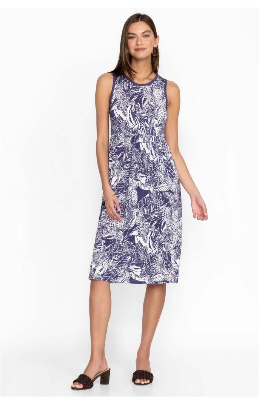 Johnny Was Purple Butterfly Print Sleeveless Midi Dress Medium Jersey